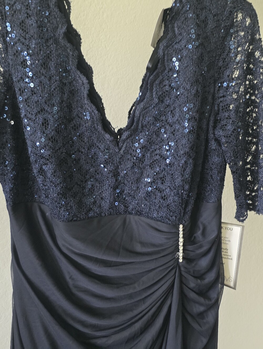 Betsy & Adam NWT Navy Sequin Lace Ruched Formal Gown Plus Size 14W $189 - Picture 6 of 12